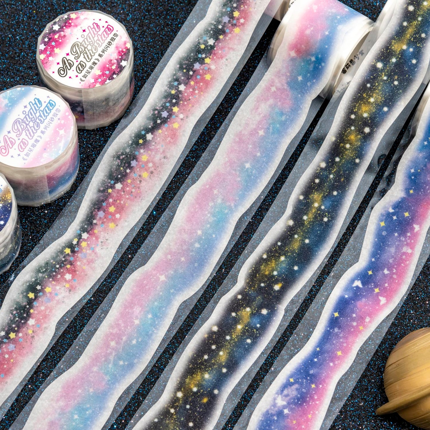 Galaxy-Themed Washi Tape Set, 4 Rolls of Decorative Glitter Tapes for Scrapbooking, Junk Journaling, DIY Crafts, and Art Supplies