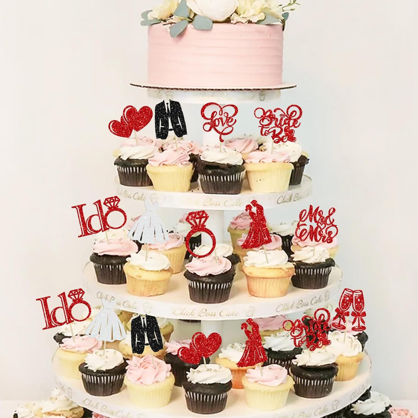 Gyufise 30Pcs Bride to Be Cupcake Toppers Glitter Diamond Ring I Do Love Cupcake Picks Miss to Mrs Bridal Shower Wedding Engagement Bachelorette Cake Decoration Red
