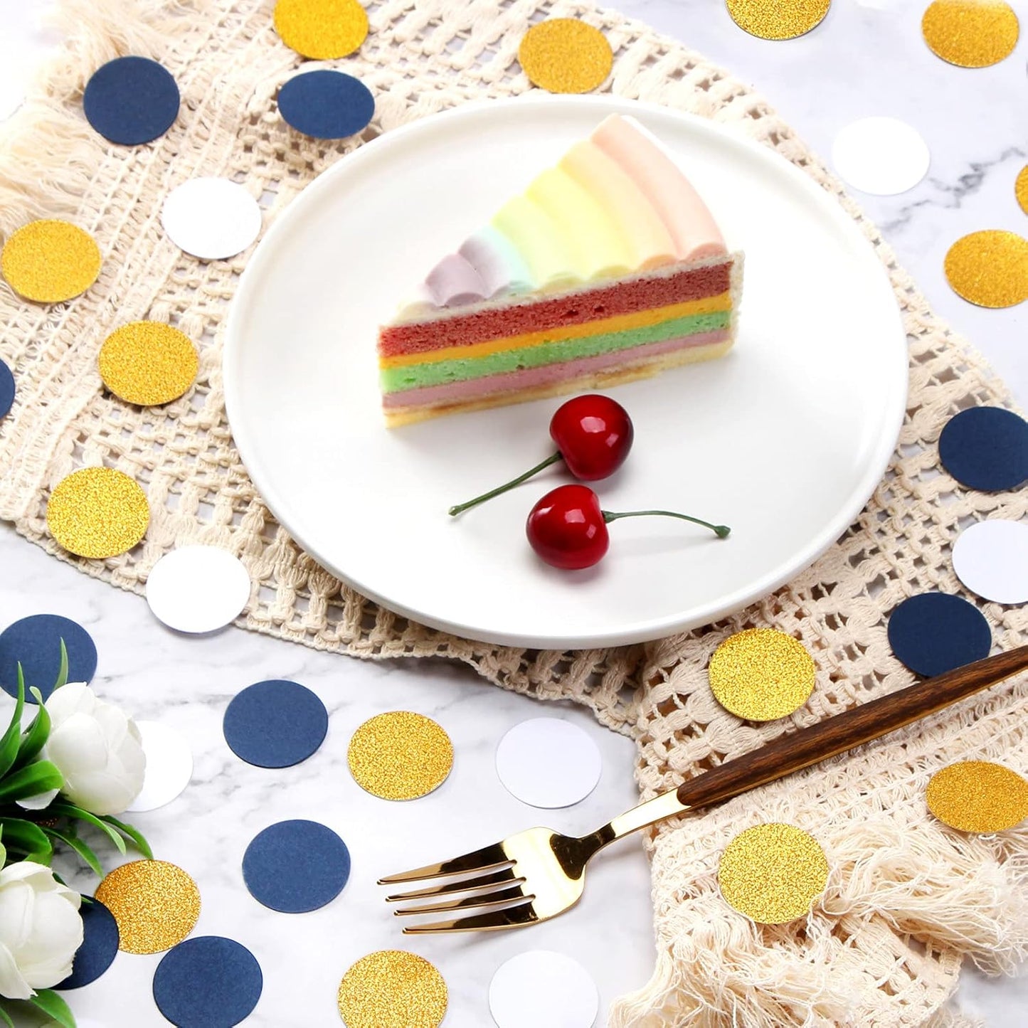 Navy Blue White Gold Confetti Birthday Decorations for Boys Glitter Paper decor Sprinkles Biodegradable Table Confetti Round for Graduation Wedding Baby Shower Party Lasting Surprise 300pcs