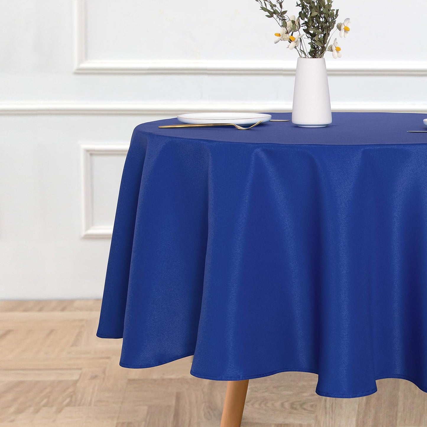 sancua Round Tablecloth - 90 Inch - Water Resistant Spill Proof Washable Polyester Table Cloth Decorative Fabric Table Cover for Dining Tables, Buffet Parties and Camping, Blue