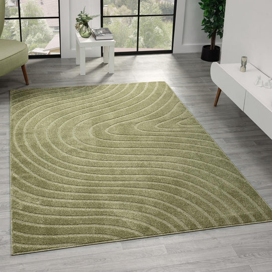 LUXE WEAVERS Modern Geometric Wave Green 4x6 Area Rug, Contemporary Stain Resistant Carpet