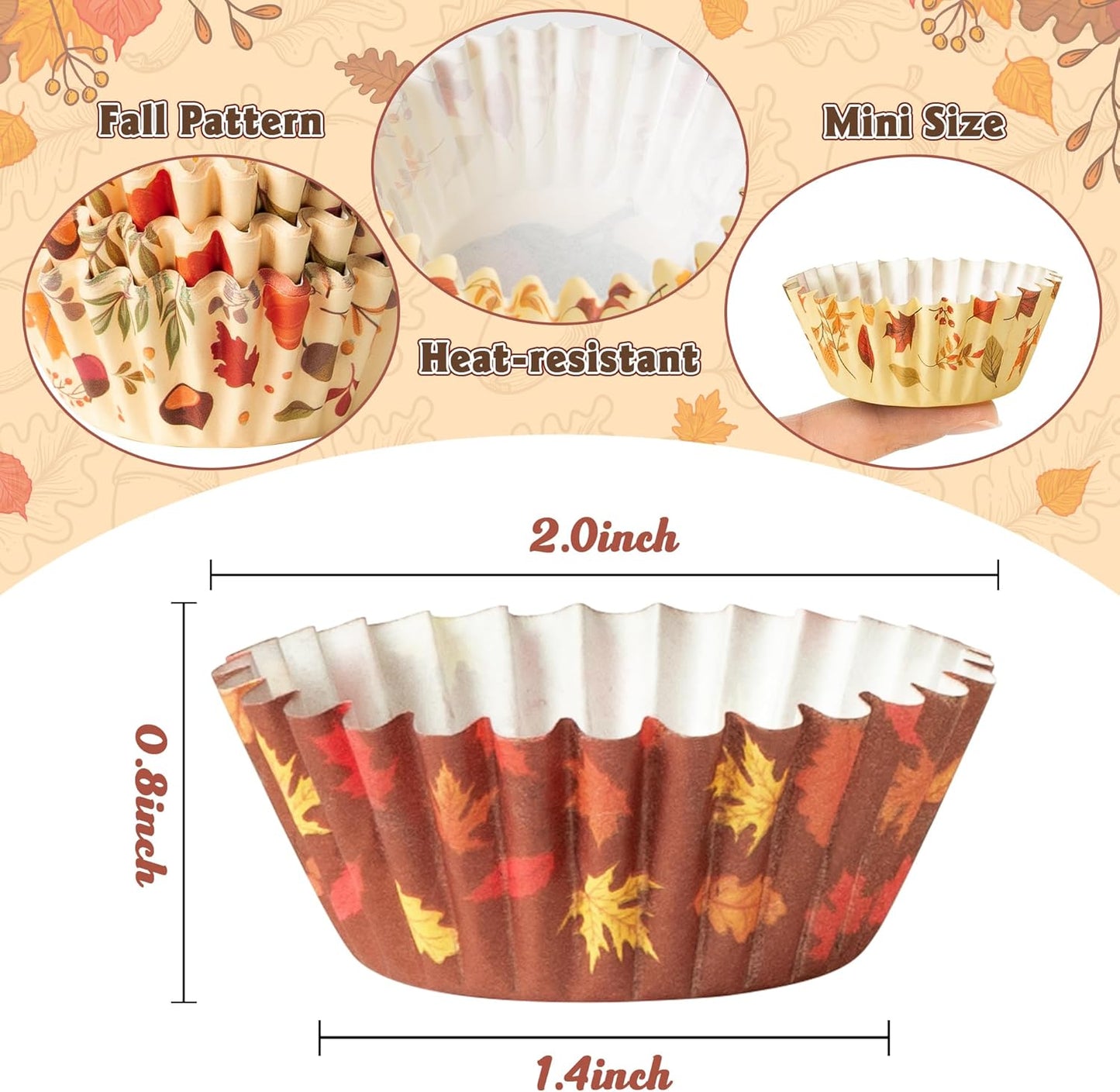 COcnny Thanksgiving Mini Cupcake Liners - 600pcs Fall Baking Cups Muffin Cupcakes Wrappers, Pumpkin Maple Leaf Turkey Cake Wrap Making Supplies for Thanksgiving Autumn Halloween Party (10 Styles)