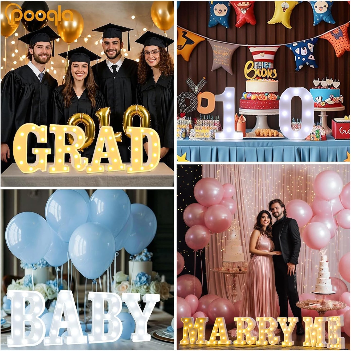 Pooqla LED Marquee Letter Lights, Warm White and Cool White Decorative Lighted Letters, Light Up Alphabet Letters for Boys Girls, Party, Wedding, Bar, Night Light, Birthday Decoration, Letter P