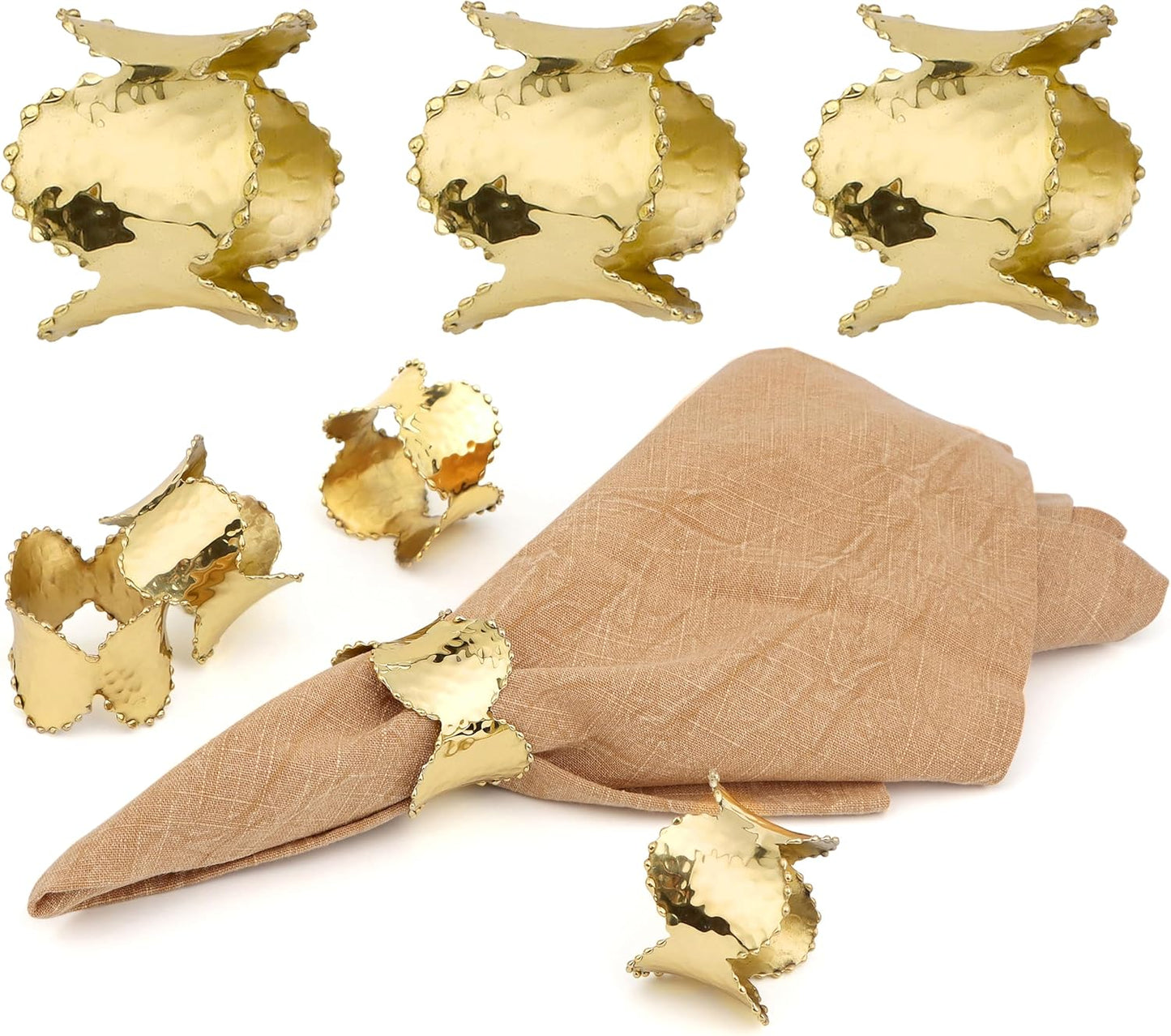 Set of 8 Antique Gold Blonde Napkin Rings - Elegant Metal Napkin Rings Table Decor, Lightweight, Durable, Perfect for Home Dining, Wedding, Reception, Banquets & Housewarming Gifts - ALPHA Living HOME