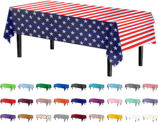 Party Solids Pack Of 12 Premium Rectangle American Flag Design Plastic Tablecloth - USA Stars and Stripes Tablecloth Disposable Plastic Table Cover for July 4th - 54 inch. x 108 inch