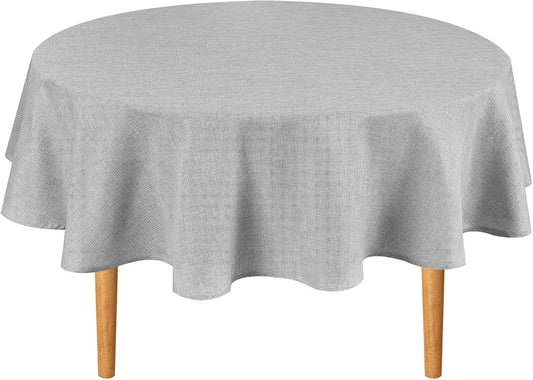 Hiasan Round Linen Tablecloth 50 Inch - Wrinkle and Stain Resistant Washable Polyester Fabric Table Cloth for Dining Room Kitchen Party, Light Grey