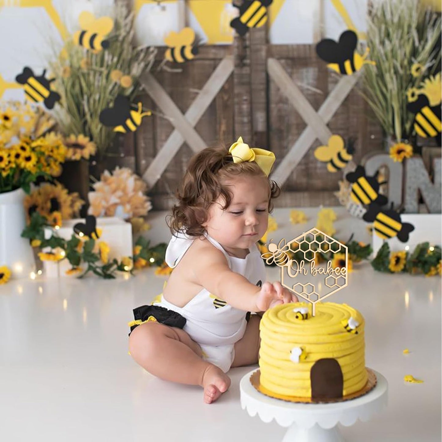Oh Babee Wooden Bee Themed Cake Toppers, Bee Baby Shower, Gender Reveal Decors
