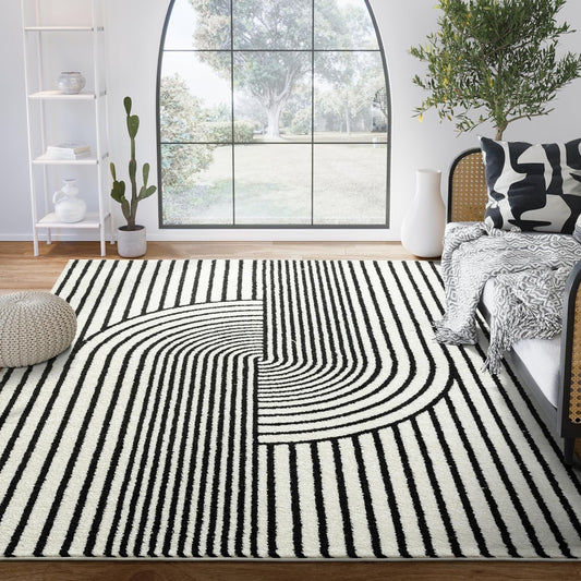 Abani Nuevo Collection Area Rug - Mid-Century Black and White Arch Knot Design - 2' x 3' - for Living Room, Bedroom & Office