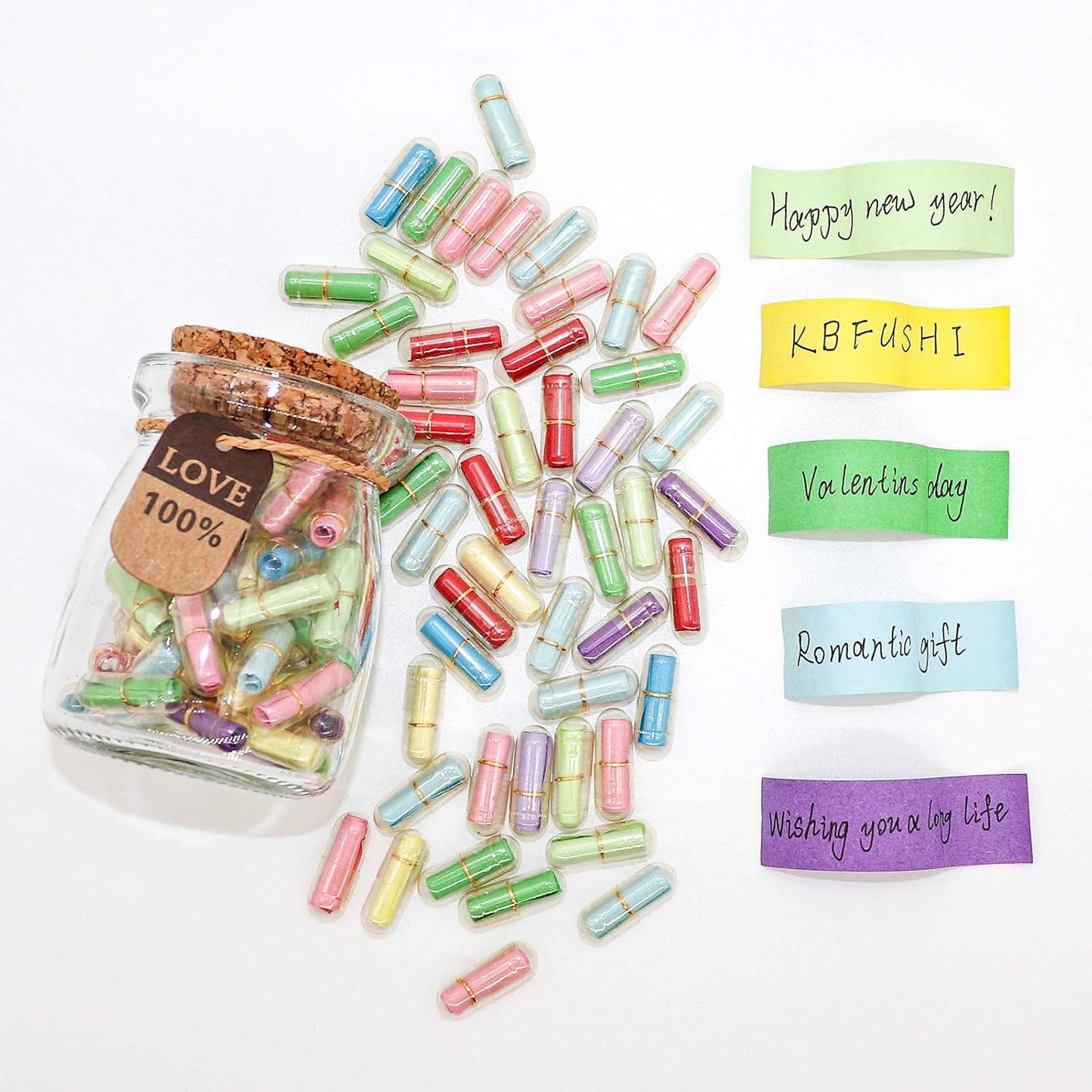 Capsule Letters Message in a Bottle - Cute Things Gifts for Boyfriend Girlfriend - Love Letter for Anniversary, Birthday,Valentines Day, Mother's Day Gift (Mixed Color 50pcs)