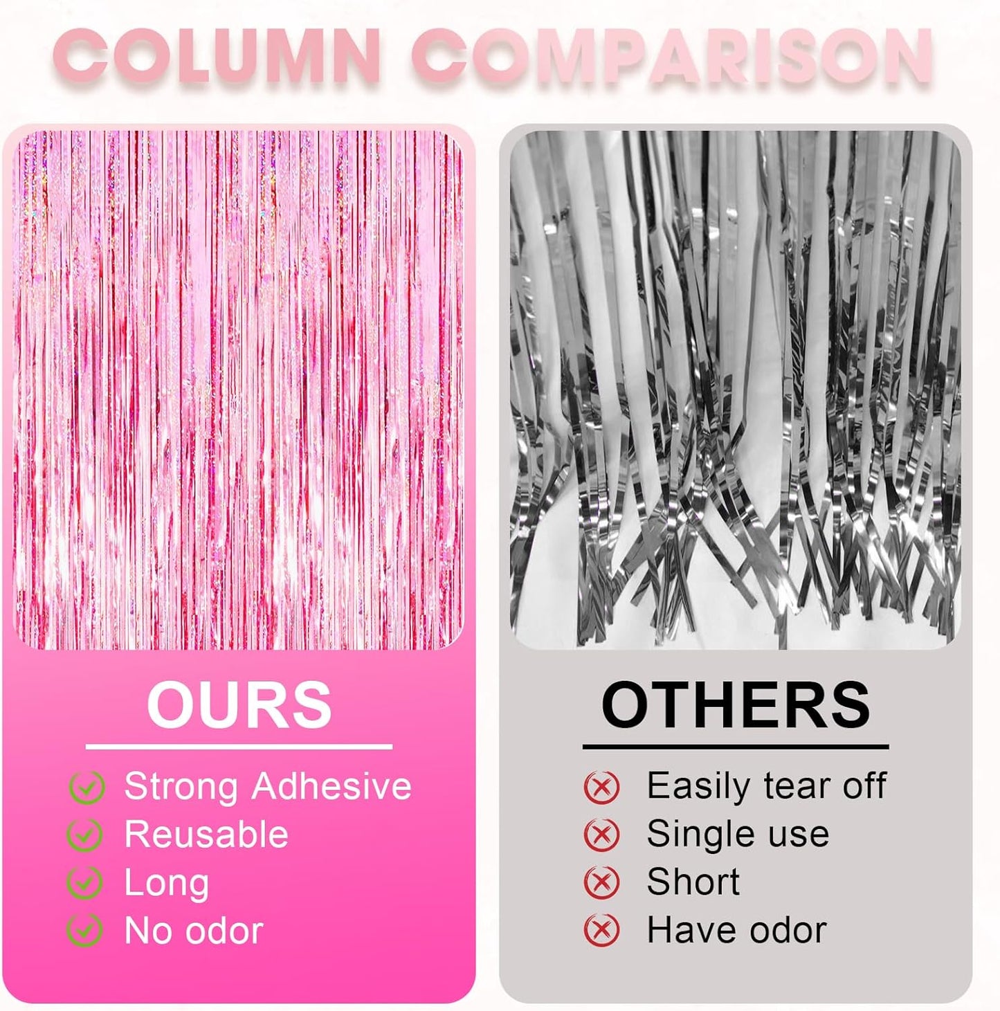 2 Pack 3.3x8.2 Feet Laser Pink Foil Fringe Backdrop Curtains, Tinsel Streamers Birthday Party Decorations, Fringe Backdrop for Graduation, Baby Shower, Gender Reveal, Disco Party