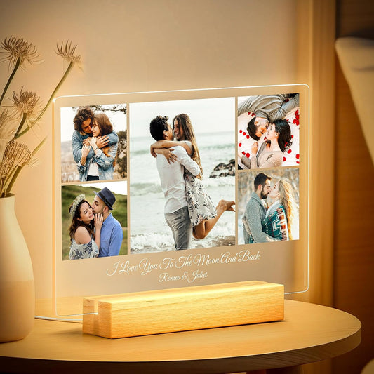 Custom Picture Frames with Photo, Personalized Photo Frame with Night Light, Customized Picture Frame, Personalized Anniversary Birthday Gifts for Women, Men, Him, Her, Couple, Boyfriend, Girlfriend