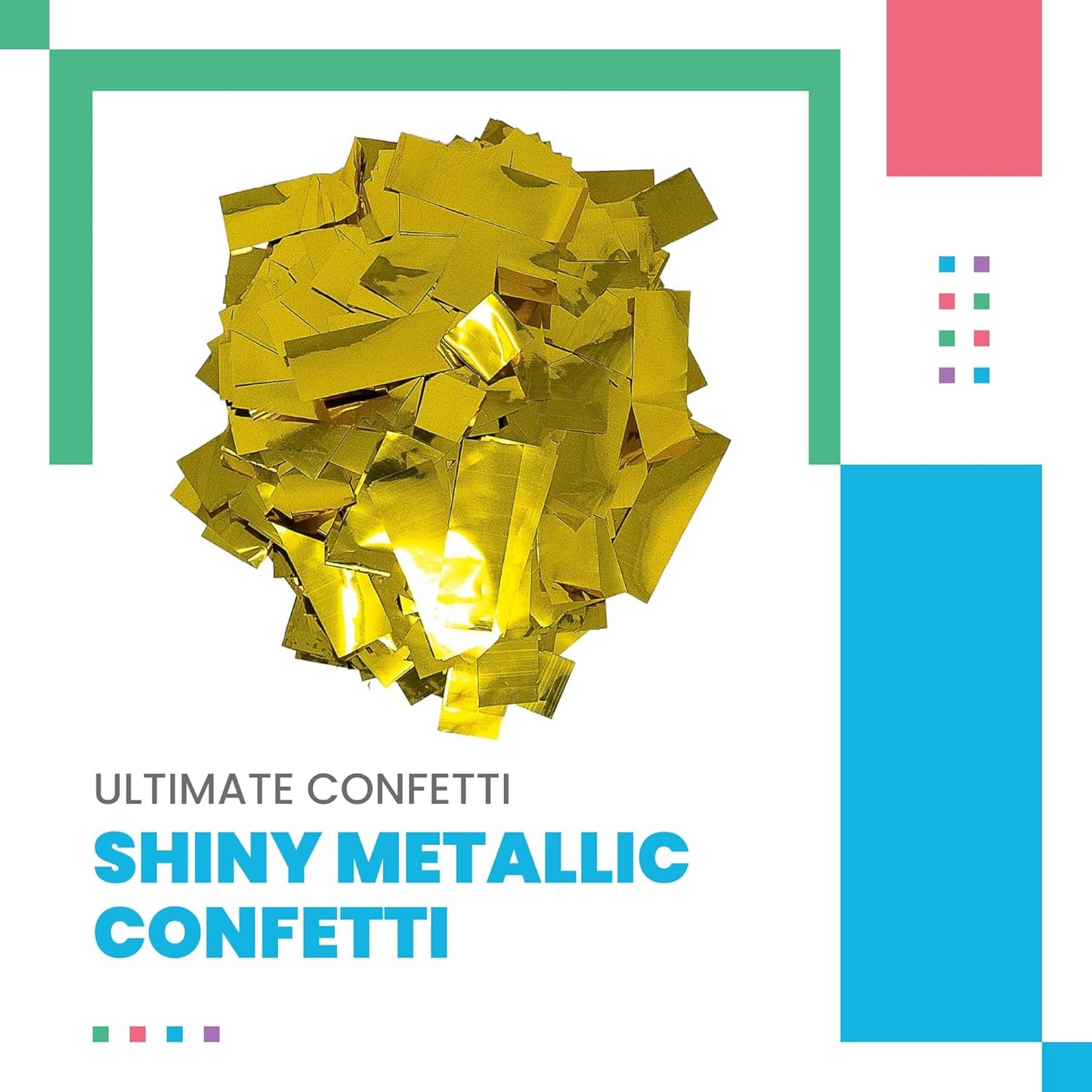 Rectangular Gold Mylar Shiny Foil Metallic Confetti for Cannon and Launcher use - Gender Reveal Confetti for Wedding, Parties, Mother’s Day and Live Events - 1 lb, 16 oz
