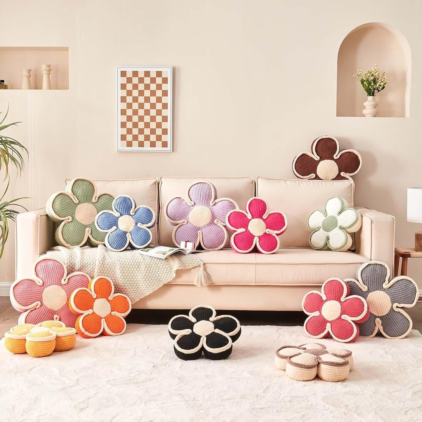 Soft Shaped Floor Cushion, Decorative Throw Pillow, Seating Cushion, Room Decor Plush Pillows for Sofa Couch Bed (17.7 Inch, Brown)