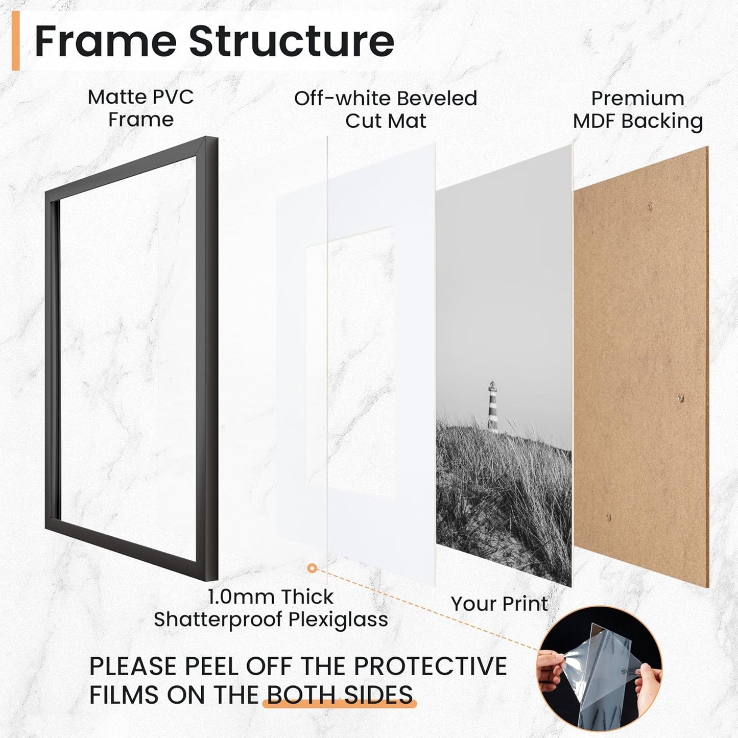 18x24 inch Picture Frame, 18x24 Photo Frames with 16x20 Removable Mat - High Definition Plexiglass - Vertical and Horizontal Display - Wall Hanging Poster Frame - Black, 3 Pack