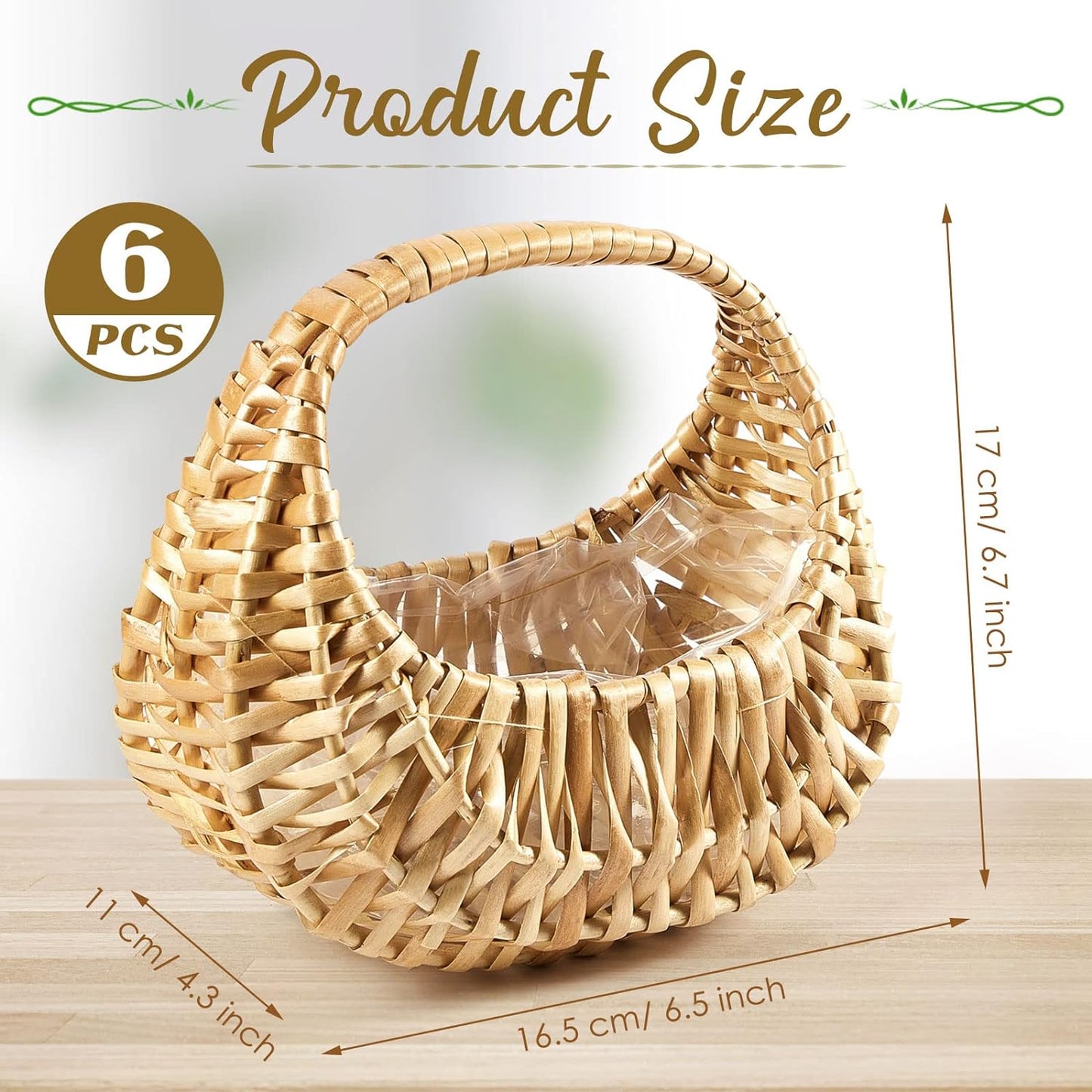 Taiyin 6 Pack Rattan Flower Girl Basket Small Half Moon Straw Wicker Basket with Handle Ideal for Wedding Flower Girl,Picnic,Garden Storage and Home Decor (Nature)