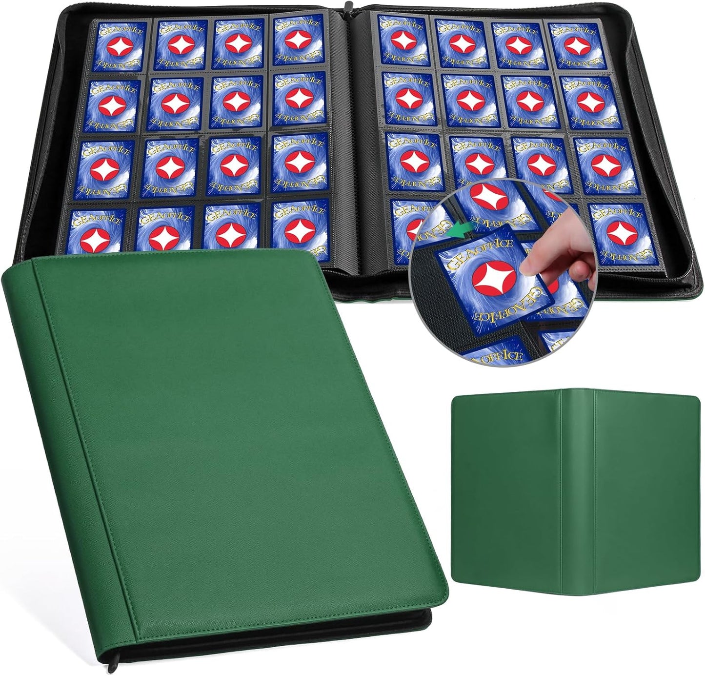 GEAoffice Premium 1000 Trading Card Binder, Large Side Loading 16 Pocket Card Collection Binder Album Folder for MTG, TCG & Sports, Green