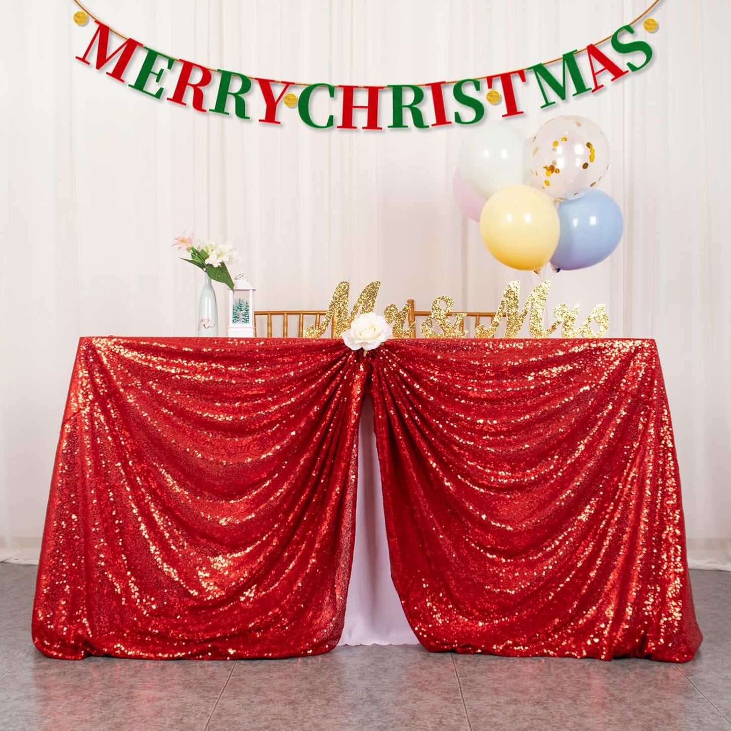 ShinyBeauty Red Table Cloths for Christmas 2 Packs, 72X72 Inch Sequin Tablecloths Square Shimmer Table Cloth Overlay Red Tablecloth for Wedding, Birthday Tables