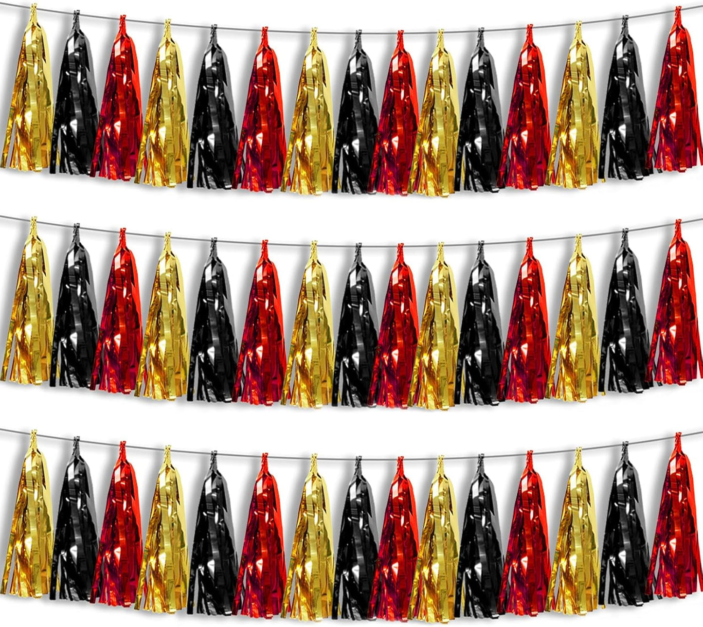 3P Black-Red Gold Foil Fringe Metallic Tassel Garland, Tassels Banner Streamers for Parade Floats, Bachelorette, Wedding, Birthday, Halloween, Christmas, Bridal/Baby Shower Party Decorations