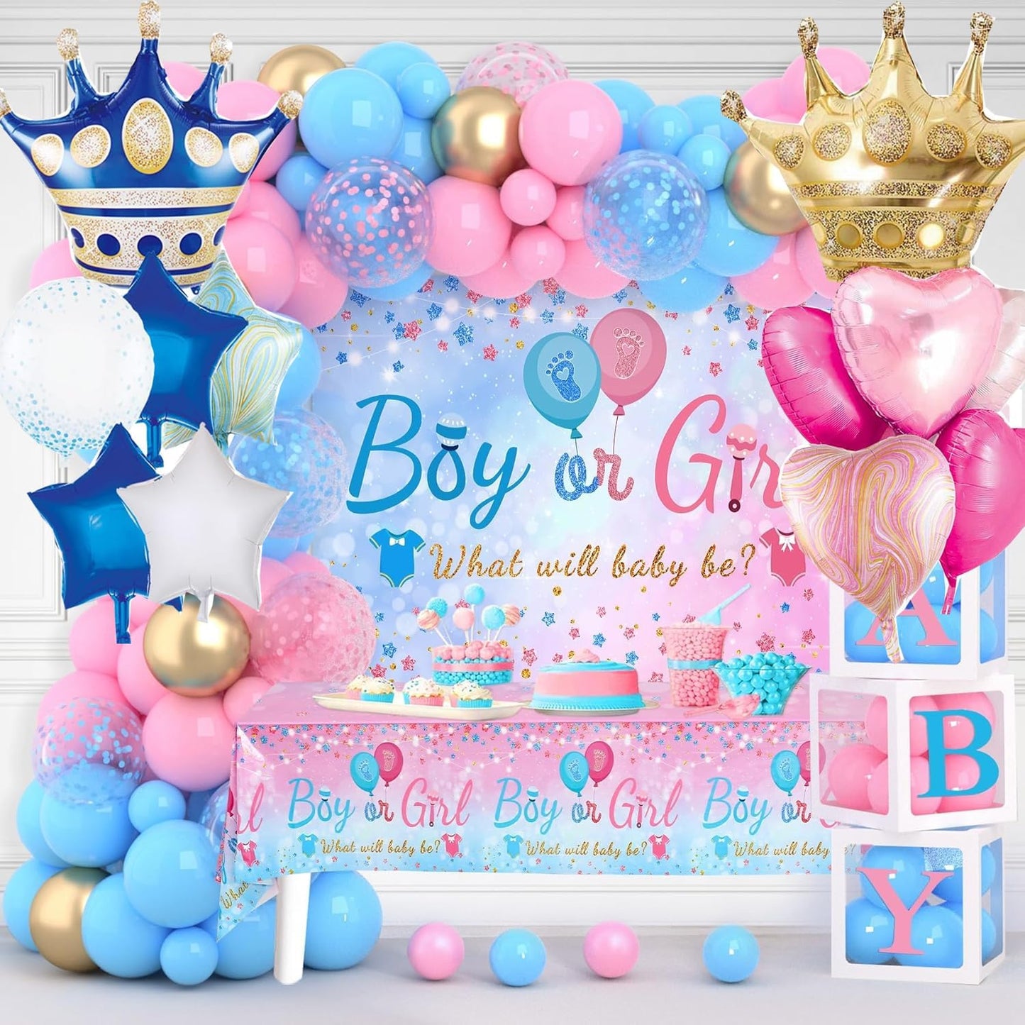 Pink And Blue Crown Balloons Set For Boy or Girl Baby Shower Gender Reveal Pary Decorations