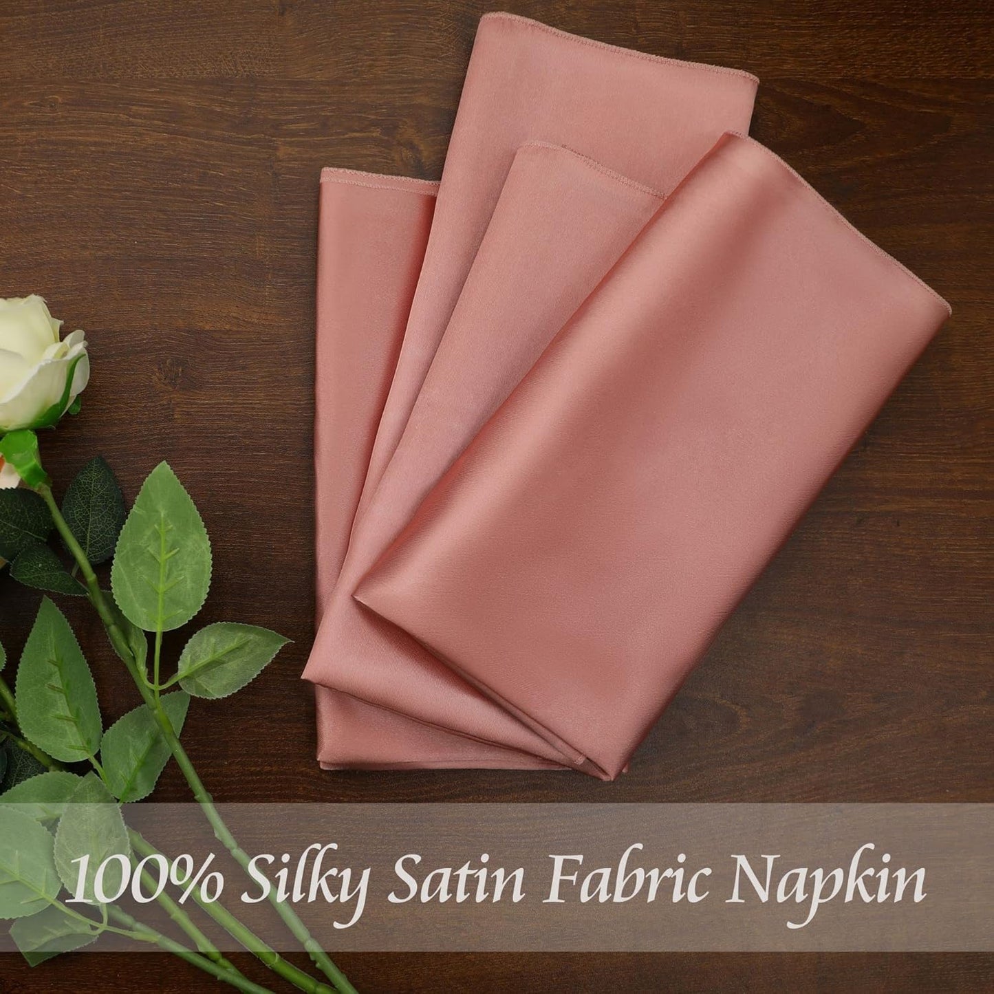 Manyshofu 50 Pieces Rose Gold Satin Napkins - 12x12 Inches Cloth Napkins, Square Satin Fabric Napkin Set - Smooth & Reusable Table Napkins for Wedding Dinner Party Lunch Banquet Restaurant Decoration