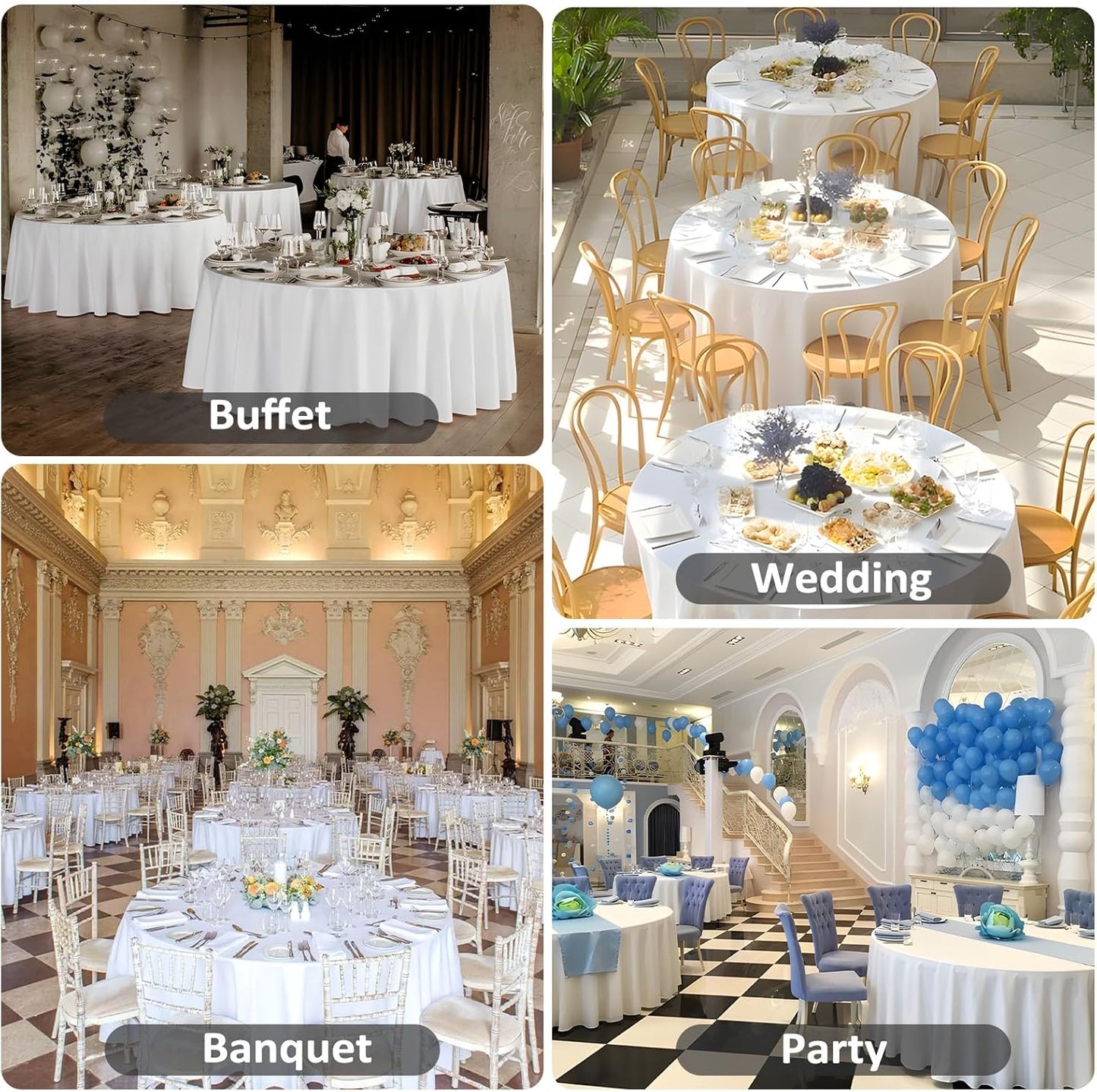 8 Pack White Round Tablecloth 120 Inch White Table Cloth Stain and Wrinkle Resistant Round White Tablecloths Reusable and Washable Polyester Fabric Table Covers for Buffet Wedding Party and Banquet