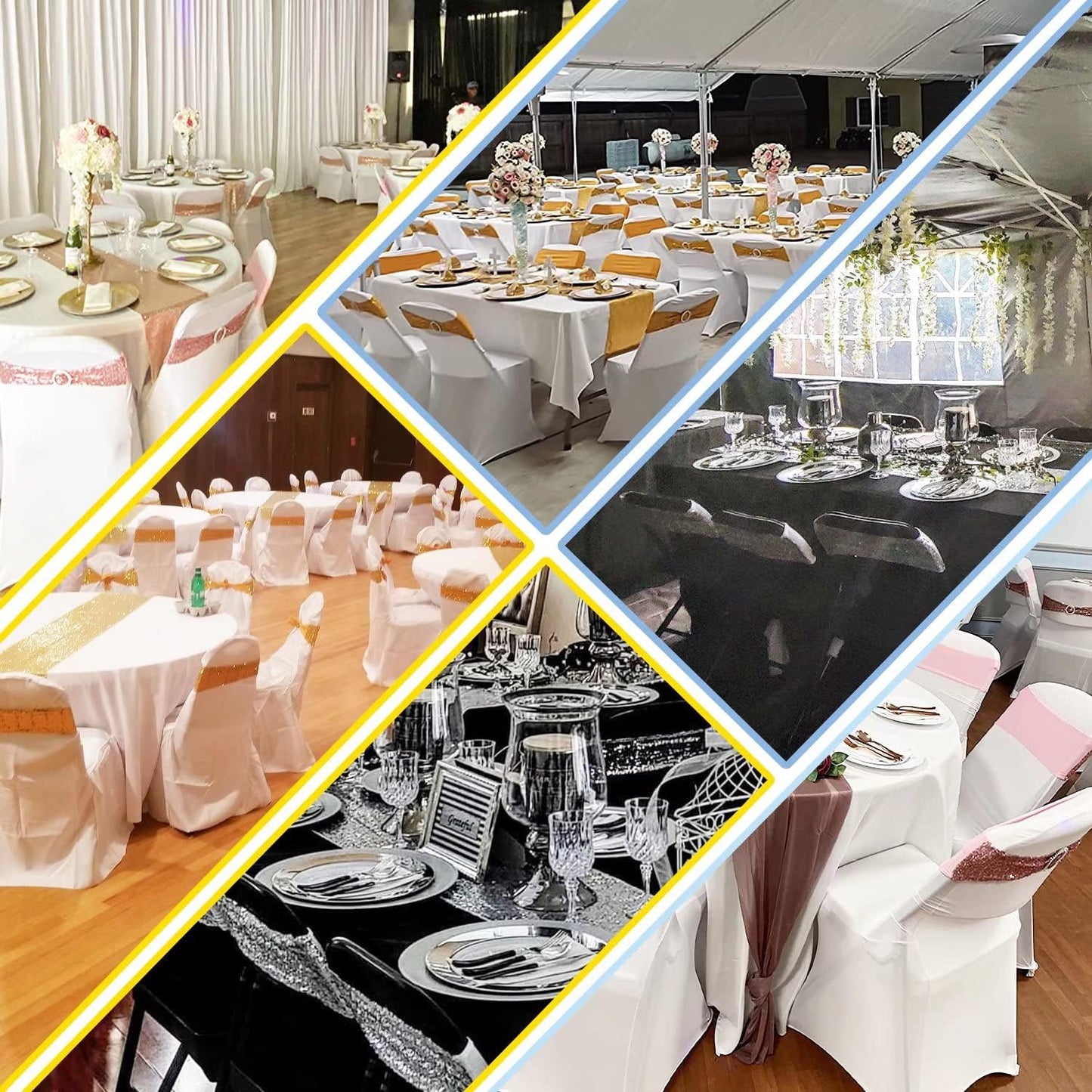 25 Pcs Sequin Chair Sashes Stretch Chair Bands Spandex Polyester Bows for Party Hotel Wedding Banquets Decoration - White