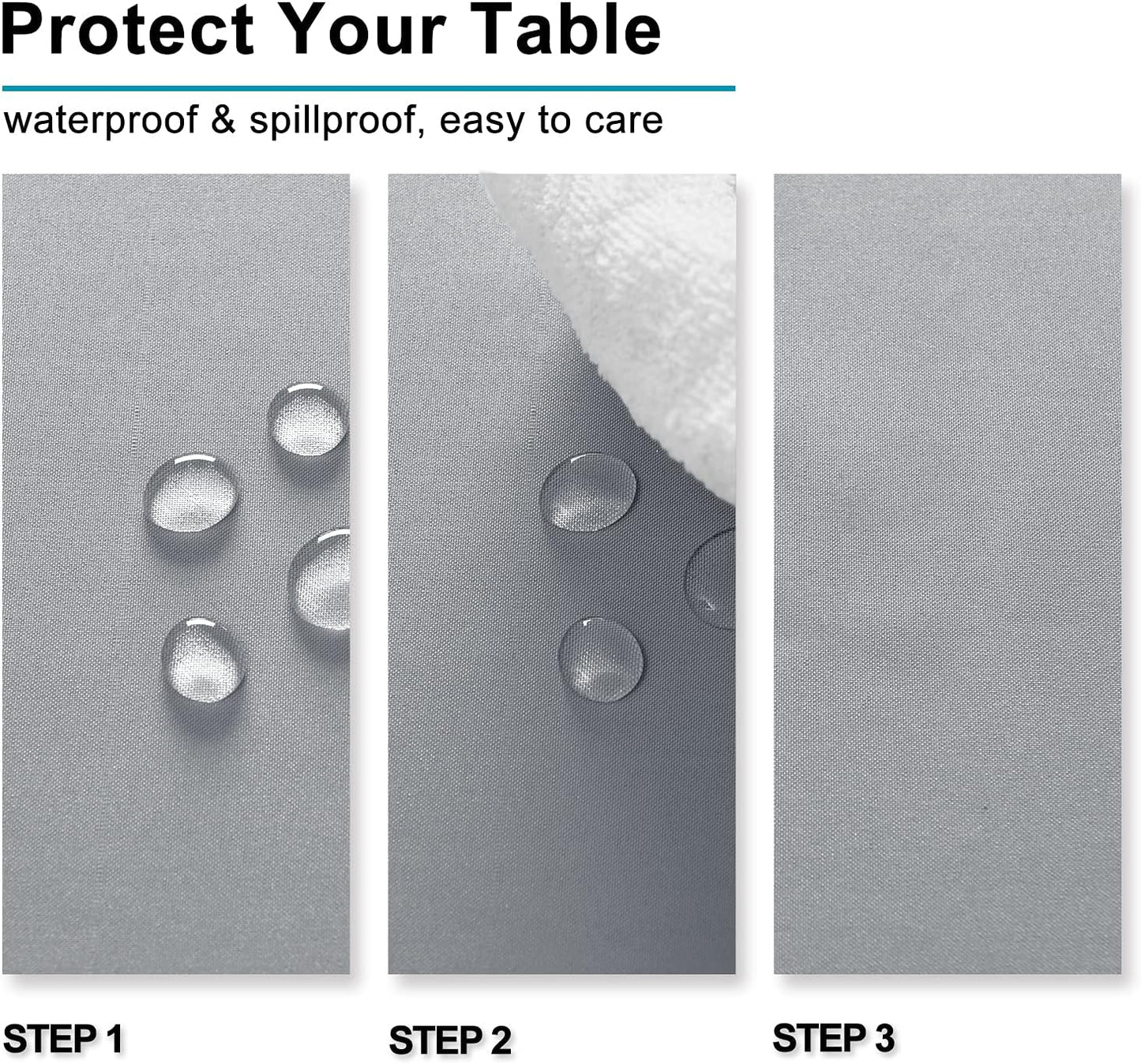 Hiasan Silver Grey Square Tablecloth - Waterproof and Spillproof Washable Fabric Table Cloth for Dining Room Kitchen Party and Outdoor, 60 x 60 Inch