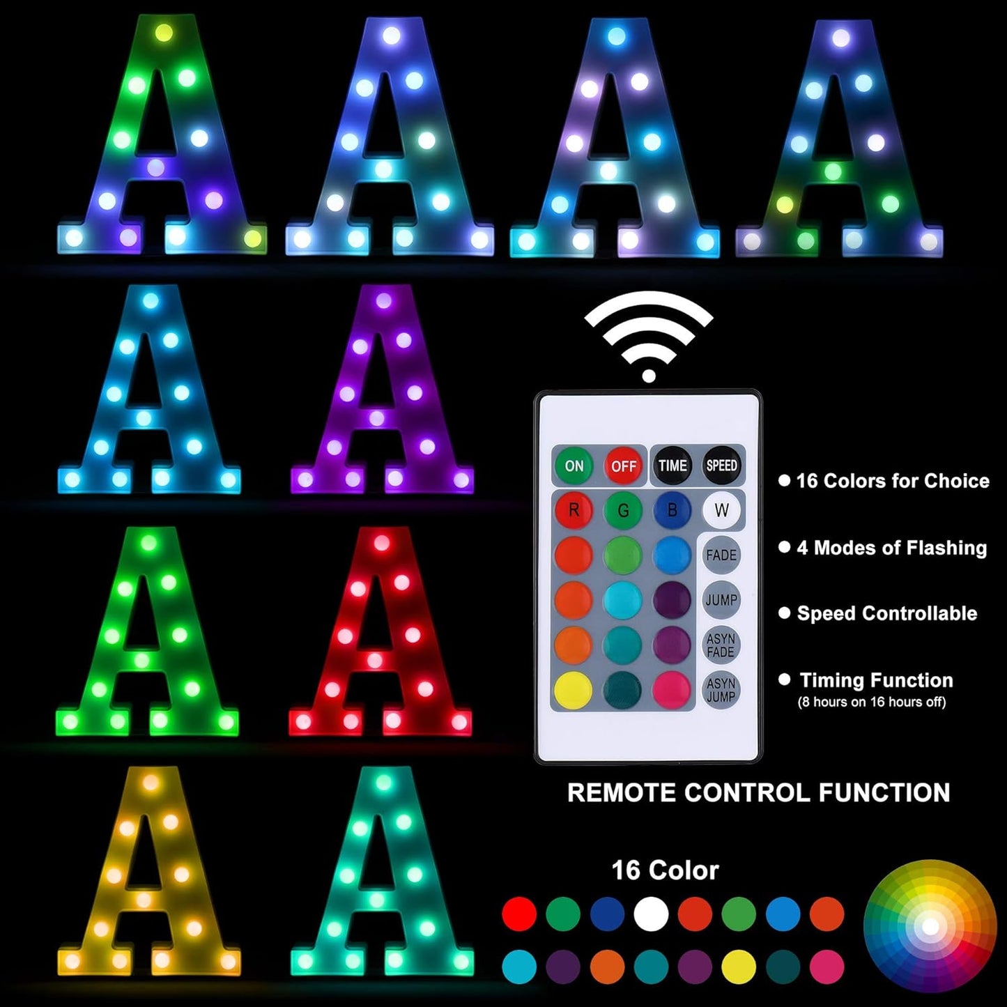 Foaky Colorful LED Letter Lights with Remote,Marquee Light Up Letters Sign for Night Light Wedding/Birthday Party Battery Powered Christmas Lamp Home Bar Decoration(W)