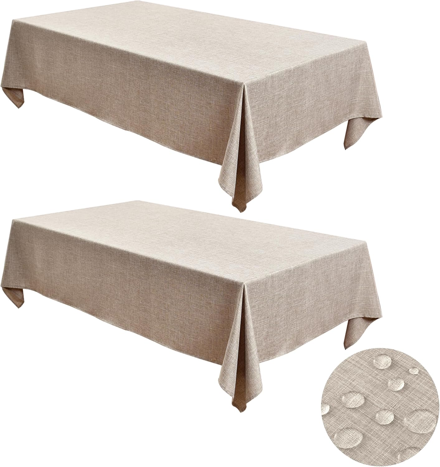Fitable Faux Linen Tablecloths for Rectangle Tables: Water & Stain Resistant Farmhouse Table Cloth, Washable Burlap Textured Table Covers for Kitchen Dining Party(2 Pack, 60x84 Inch, Nature)