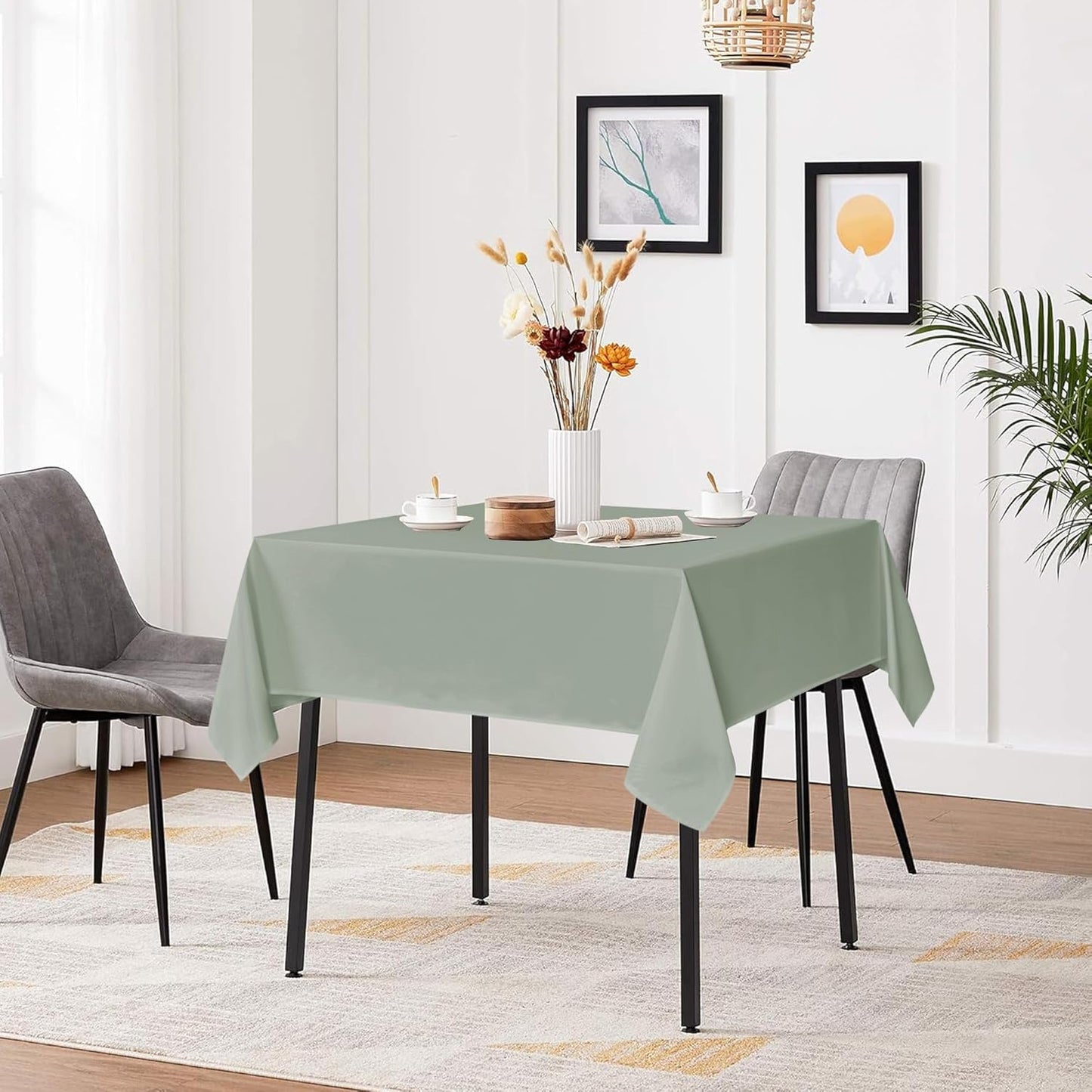 sancua Square Tablecloths 85x85 Inch, 2 Pack - Sage Green Fabric Table Cloth for Square or Round Tables, Washable Polyester Table Cover for Outdoor Party, Birthday, Buffet, Resturant