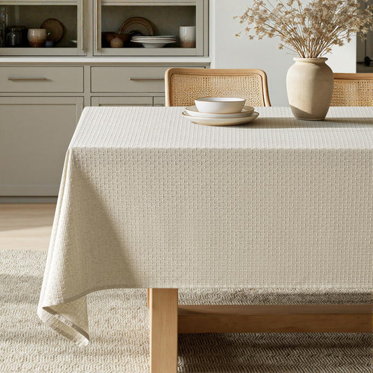 MIULEE Natural Linen Cottton Table Cloth Rectangle Tablecloth Waterproof Spillproof Cross-Star Textured Table Cltoth Decorative Farmhouse Style for Dining Party Weddings 52x70 Inch