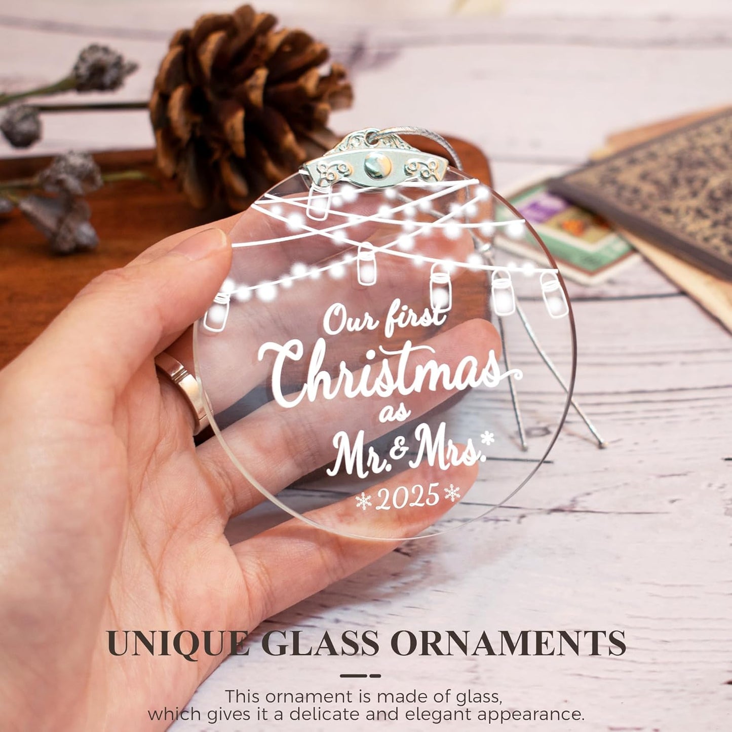 Wedding Gifts for Couples 2025, Mr and Mrs Gifts, First Christmas Married Ornament 2025, Bridal Shower Gift, Just Married Gift for Newlywed Couple Bride, Glass Wedding Ornament