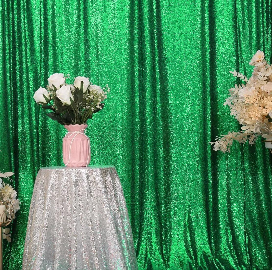 Eternal Beauty Green Sequin Backdrop, 8x10 Ft Glitter Background Curtains for Christmas Shimmer Photography Party Wedding Birthday Back Drop Decor