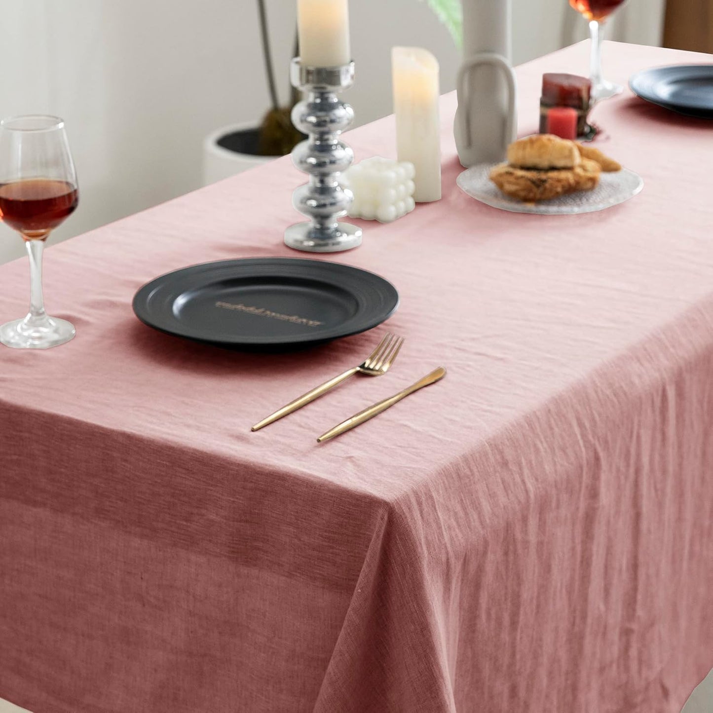EVERLY 100% Pure Linen Rectangle Tablecloths 60x108Inches for Dining,Buffet Parties,Picnic,Events,Weddings and Restaurants,Decorative Halloween,Thanksgiving Machine Washable Tablecloths-Muddy Pink