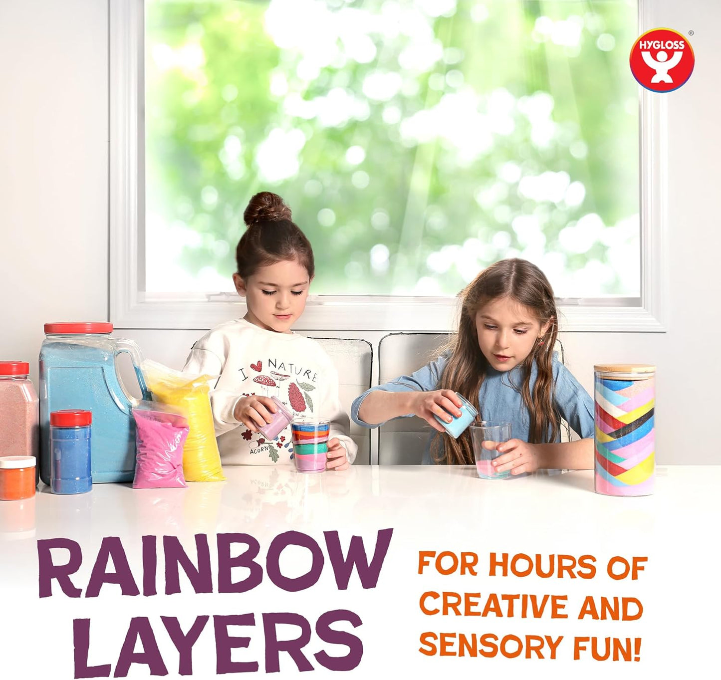 Hygloss Colored Sand for Crafts - 12 Assorted Colors 6-Ounce Vibrant Colorful Fine Sensory Play Sand Art Kits for Kids - Classroom Activities for Children 3 4 5 6 7 8 9 10 11 12 - Safe for Ages 3+