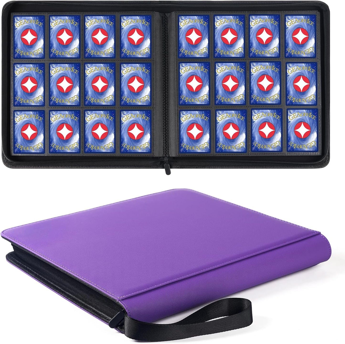 GEAoffice 12 Pocket Card Binder Holds 720 Cards - Sturdy PU Cover Trading Card Collection Holder Folders Album for YuGiOh, MTG, TCG, Games&Sports, Ringless, Non-PVC, Purple