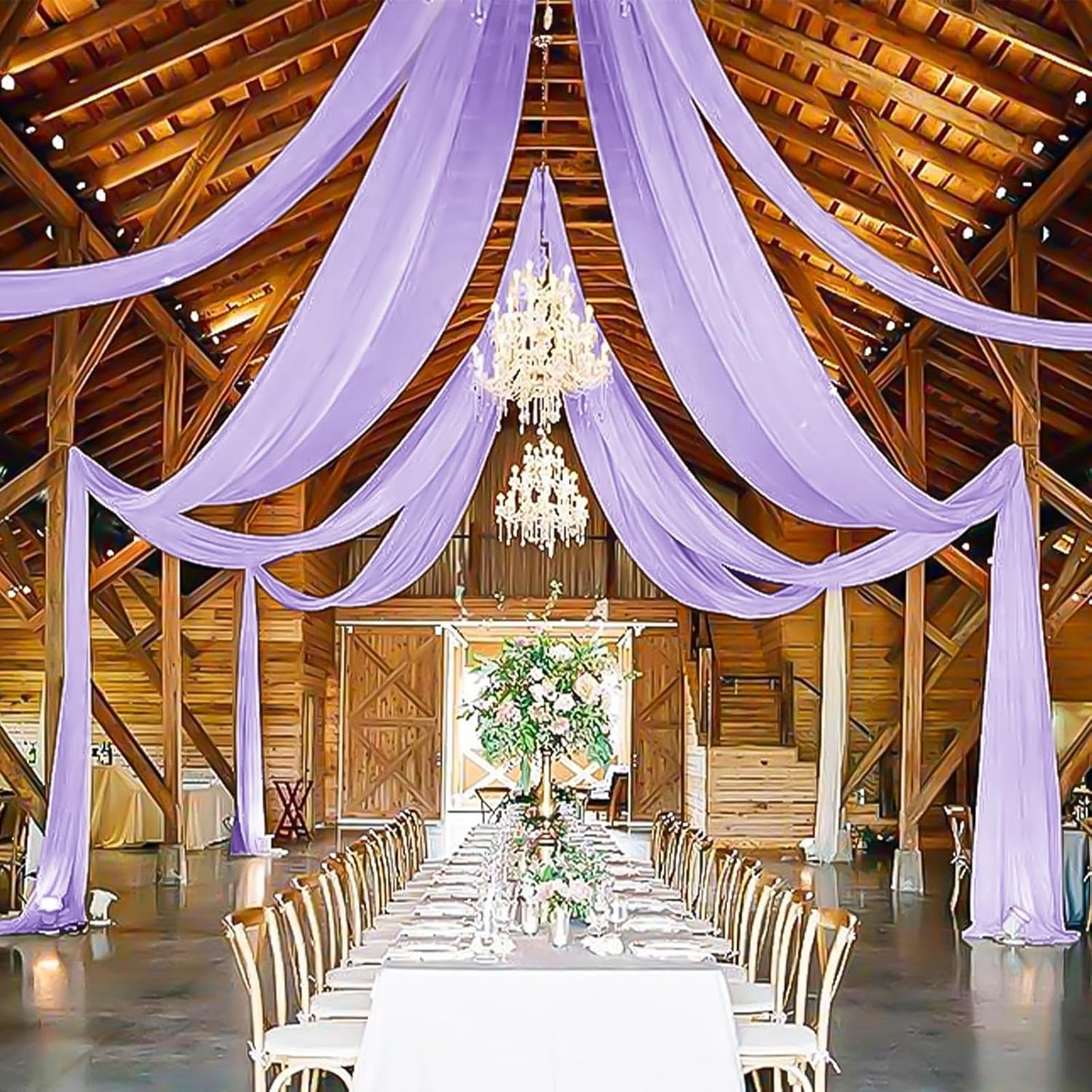 6 Panels Lilac Wedding Ceiling Drapes 5ftx30ft Ceiling Drapes Chiffon Fabric Arch Draping Sheer Curtains Soft Drapery Draping Wedding Ceiling Decorations for Party Ceremony Stage Swag