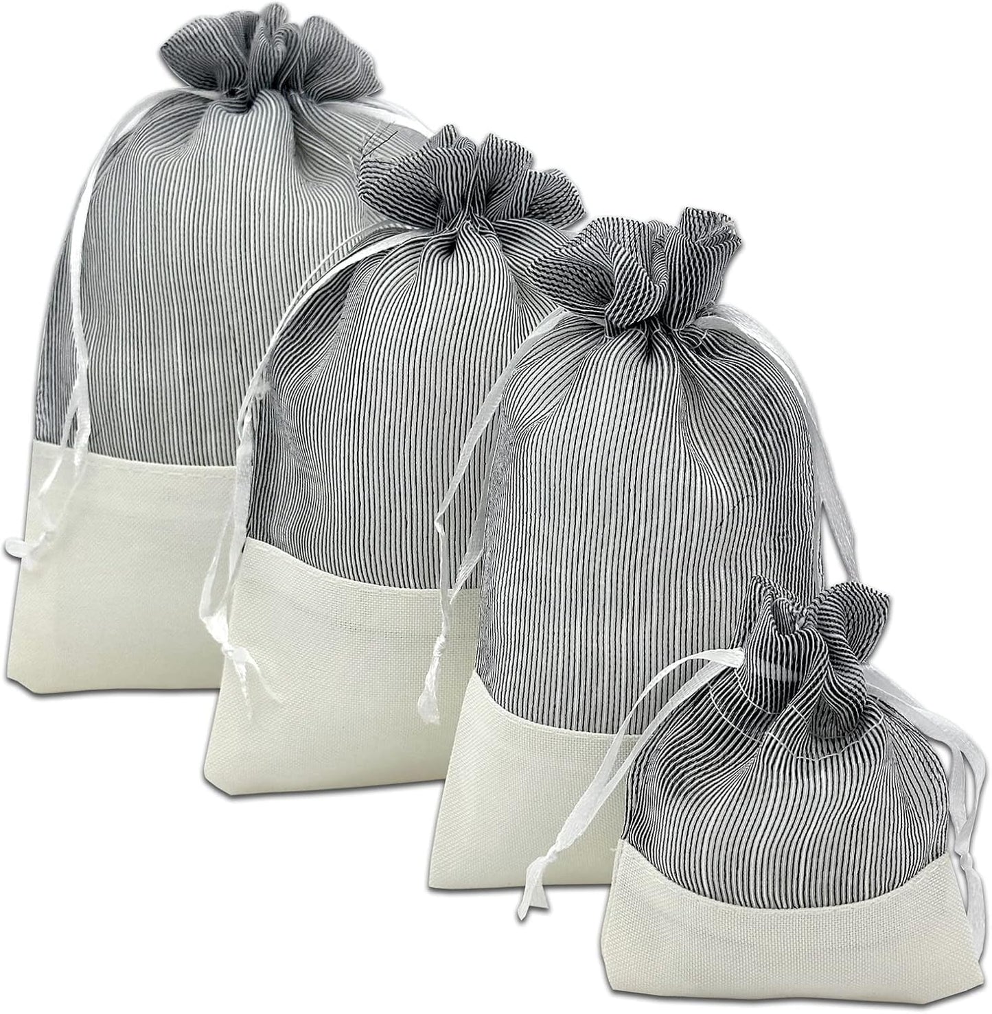 TheDisplayGuys For Your Modern Living 24-Pack Linen & Black Organza Gift Bags with Drawstrings (XSmall 3 x 4) - Party Favors, Samples, Treats Mesh Pouches