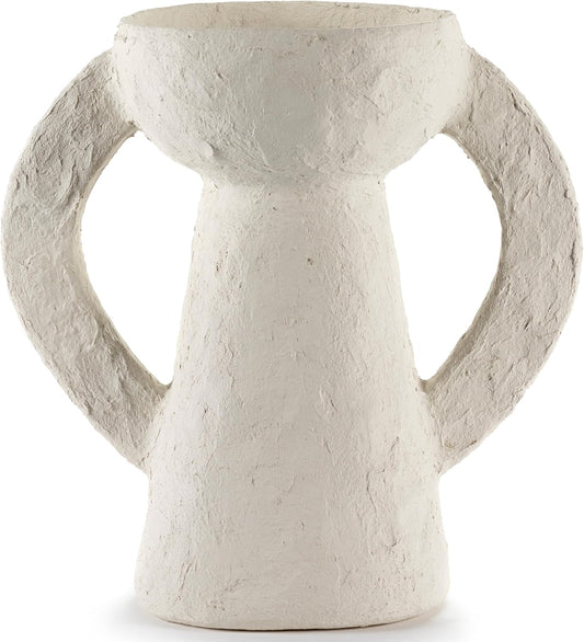 Serax Decorative Vase with Handles | Earth interior accessories by Marie Michielssen | White Paper Mache Home Decor Living Room on Coffee Table | Kitchen Decorations | Entryway Table Decor Shelf Pot L