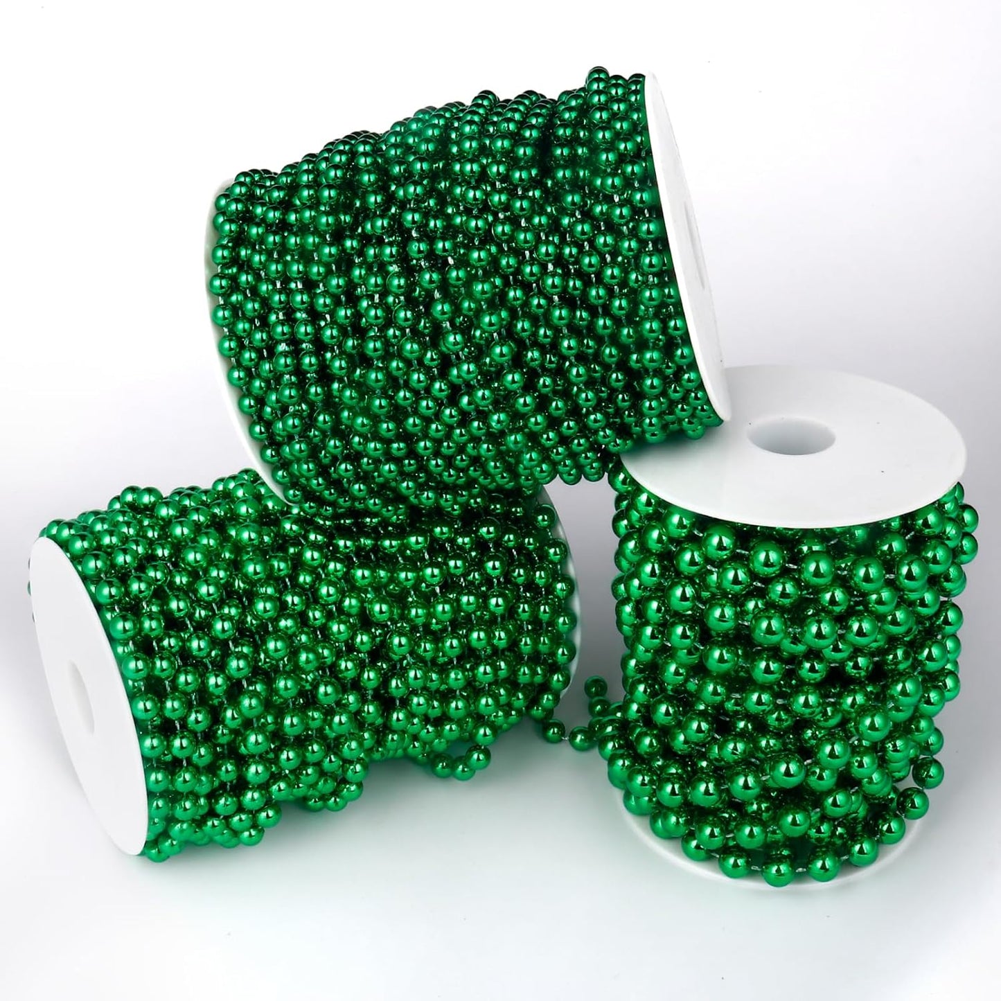 [33 Feet] Green Pearl Beads Garland, 10MM 11 Yards Green Faux Pearl Beads String Roll Bulk for DIY Craft Christmas Tree Wedding Party Decoration