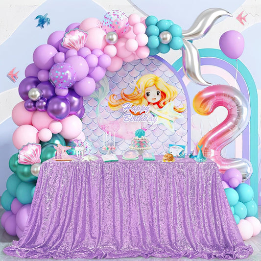 QueenDream Lilac Sequin Tablecloth 60"x102" Mermaid Tablecloth Lavender Glitter Tablecloth for Wedding Birthday Baby Shower Mermaid Decorations