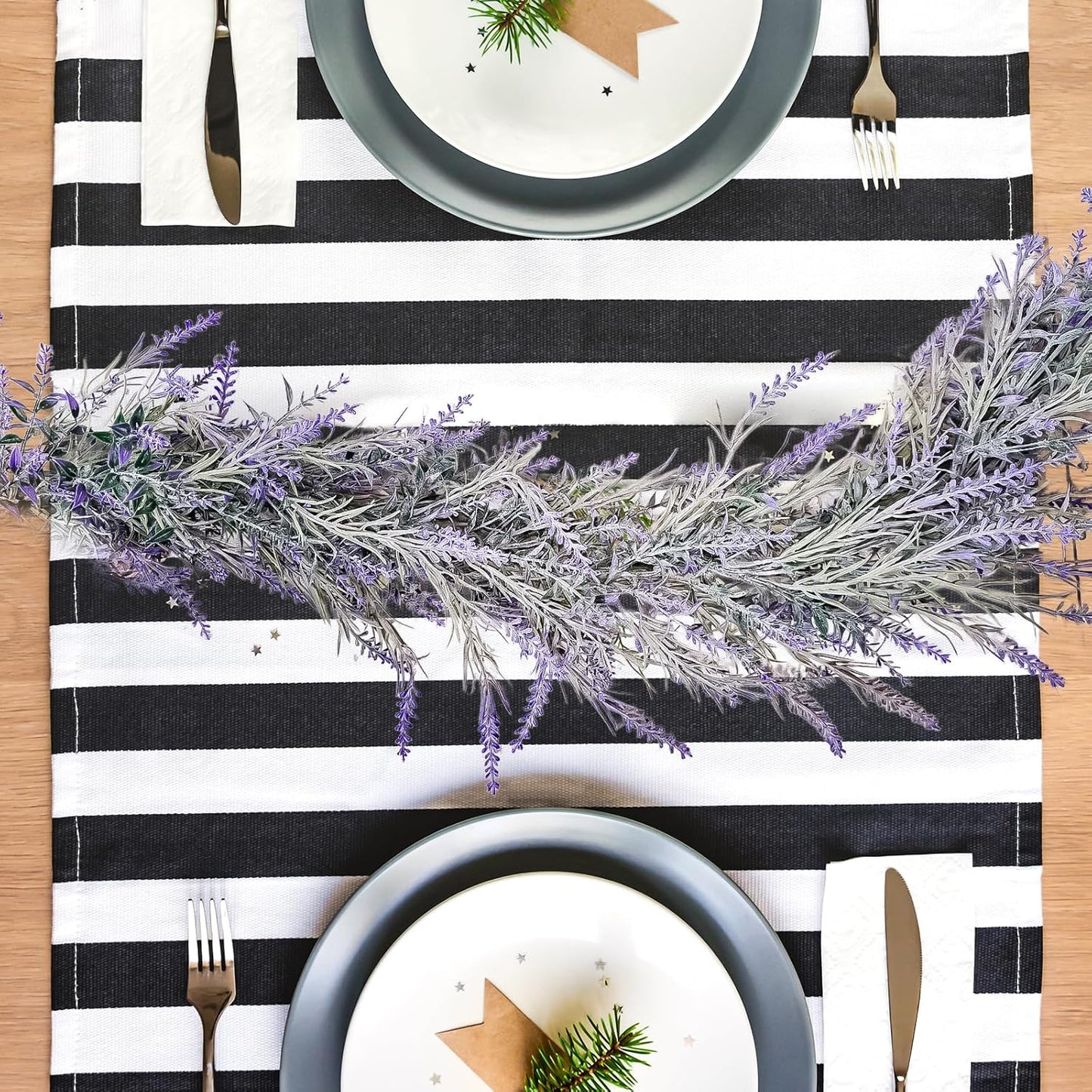 MAKHOT Spring Summer Lavender Purple Garland, 6Ft Lavender Artificial Green Garland, Fake Silver LavenderLeaves Vines for Wedding Mantle Party Arch Porch Stair Table Door Home Decor (Light Purple)