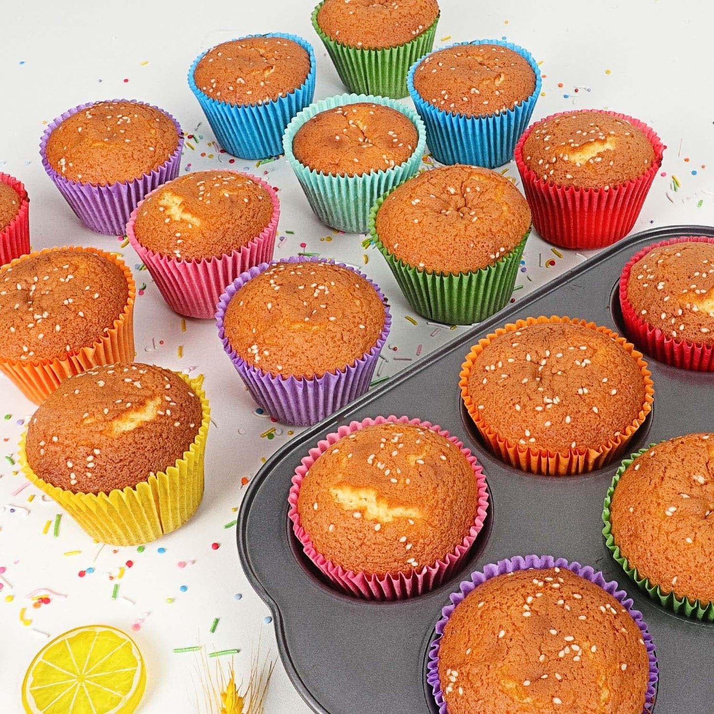 Gifbera Bright Rainbow Jumbo Cupcake Liners 400-Count, Large Solid Colorful Paper Baking Cups for Baking