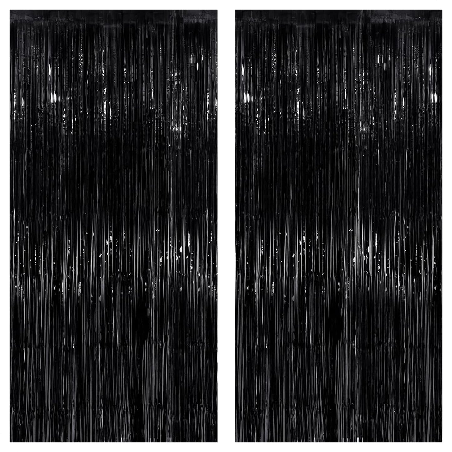 KatchOn Large Black Fringe Backdrop - Pack of 2 | Black Streamers for Halloween Party Decorations | Tinsel Backdrop for Wedding, Anniversary, Engagement, Birthday, Bachelorette Party Decorations