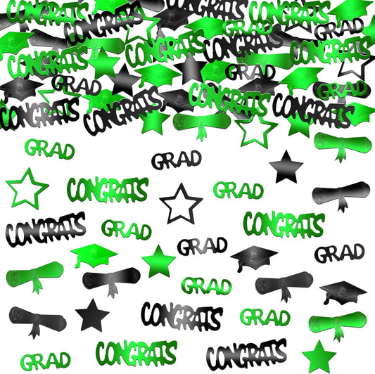 KatchOn, Shiny 2025 Congrats Grad Confetti - Pack of 1000 | Green and Black Graduation Confetti Class of 2025 Decorations | Graduation Decorations 2025