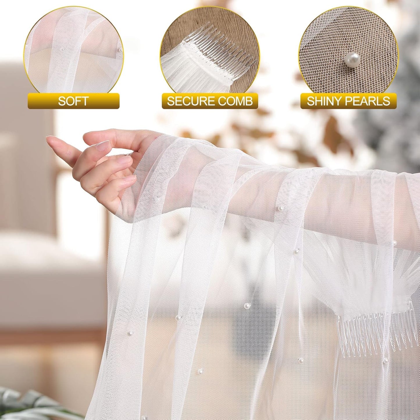 Vicenpal Bridal Bachelorette Veil with Comb Wedding Veils for Brides White Short Veil for Bachelorette Party