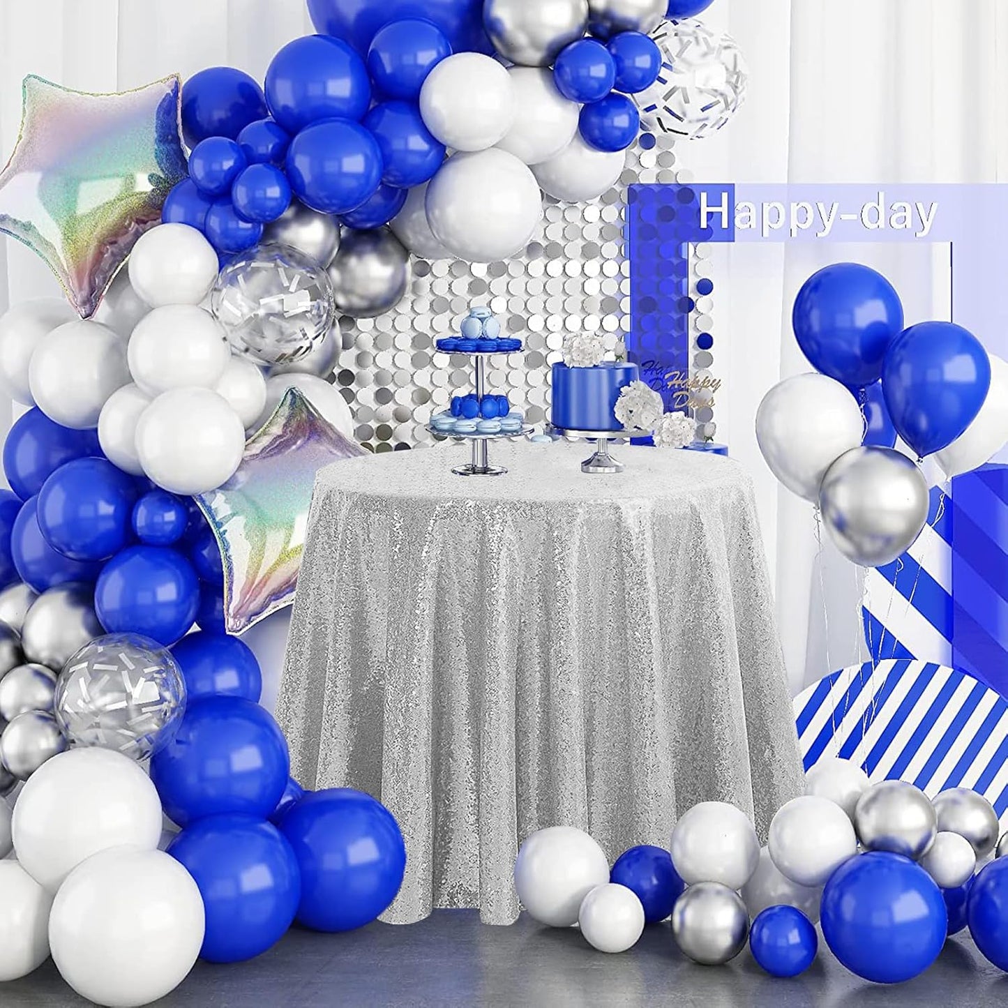 OQSQ Silver 50" Round Sequin Tablecloth, Glitter Tablecloth for Bridal Shower Decorations, Birthday, Wedding, Dessert, Banquet（50X50 inch Round,Silver.