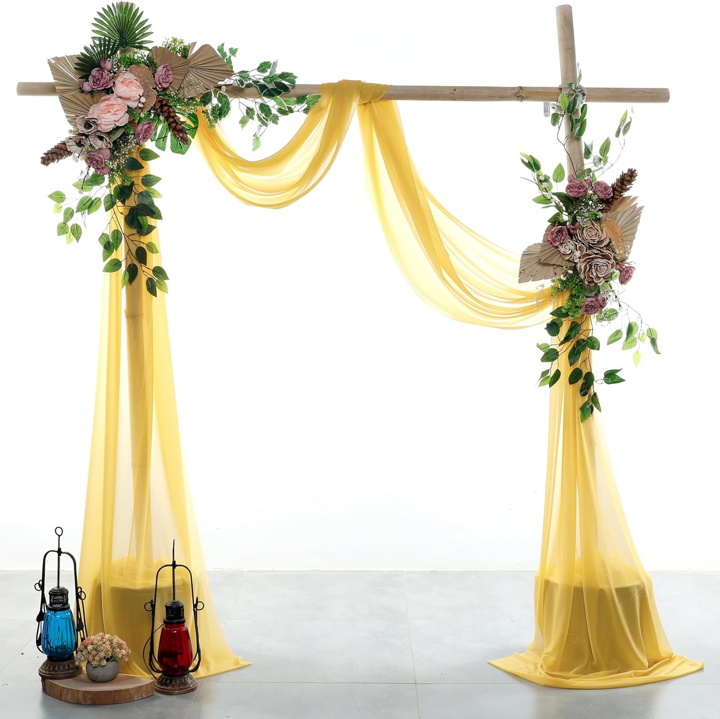 VDS Pack of 4 Panel (30 Inch X 20 Feet) Wedding Arch Draping Fabric Sheer Chiffon Fabric Drapery for Wedding Ceremony Reception Swag Backdrop Canopy Chuppah ARBO Altars Decoration (Gold)