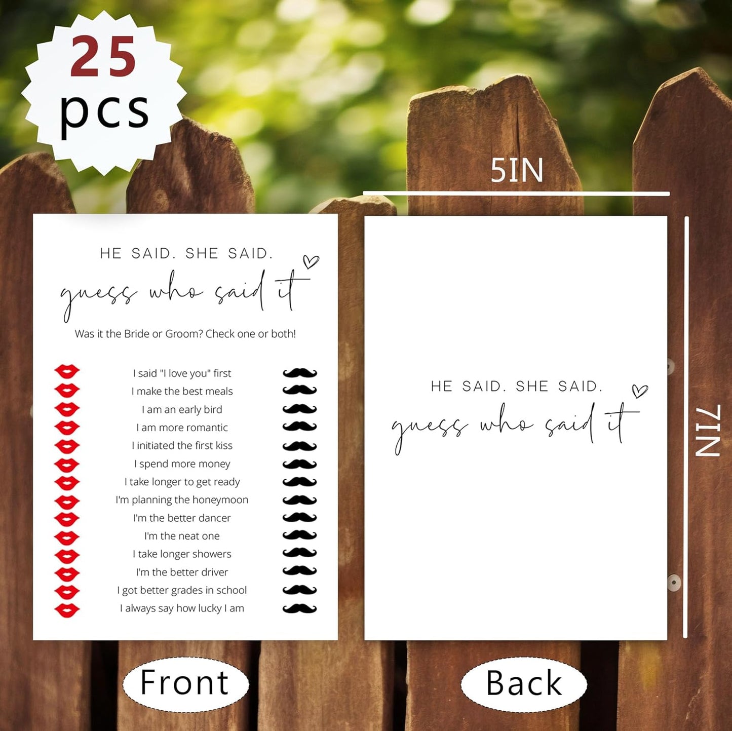 Bridal Shower Games, He Said She Said, 25Pcs Minimalist White Double-Sided Bridal Game Cards, Wedding Shower Games for Guests, Engagement Bachelorette Party Supplies - A12