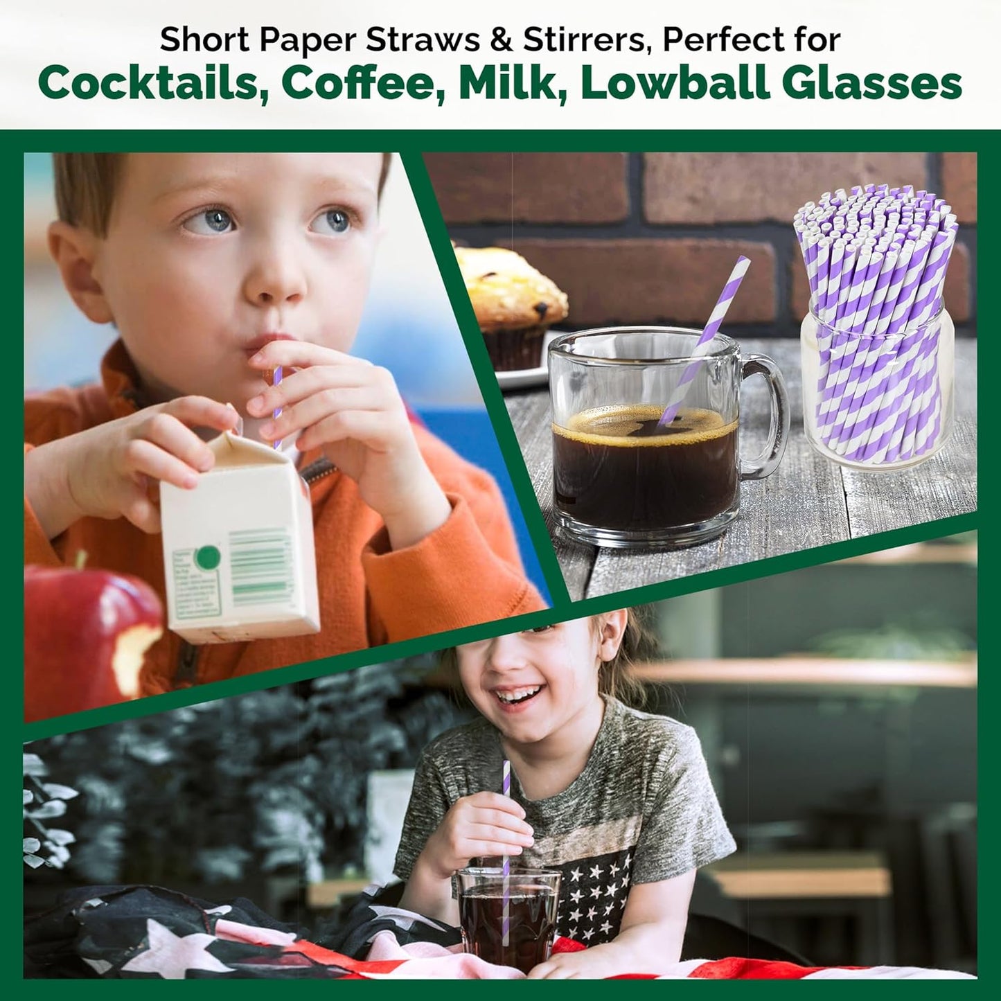 Small Purple Paper Cocktail Straws, 5.75 inch, 500 counts, Disposable Short Sipping & Stirring Straws - Biodegradable